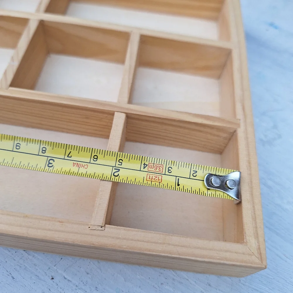 Mini Wood Shadow Box Wall Hanging Display 7x7x 1 inch deep wooden divided - Picture 4 of 14